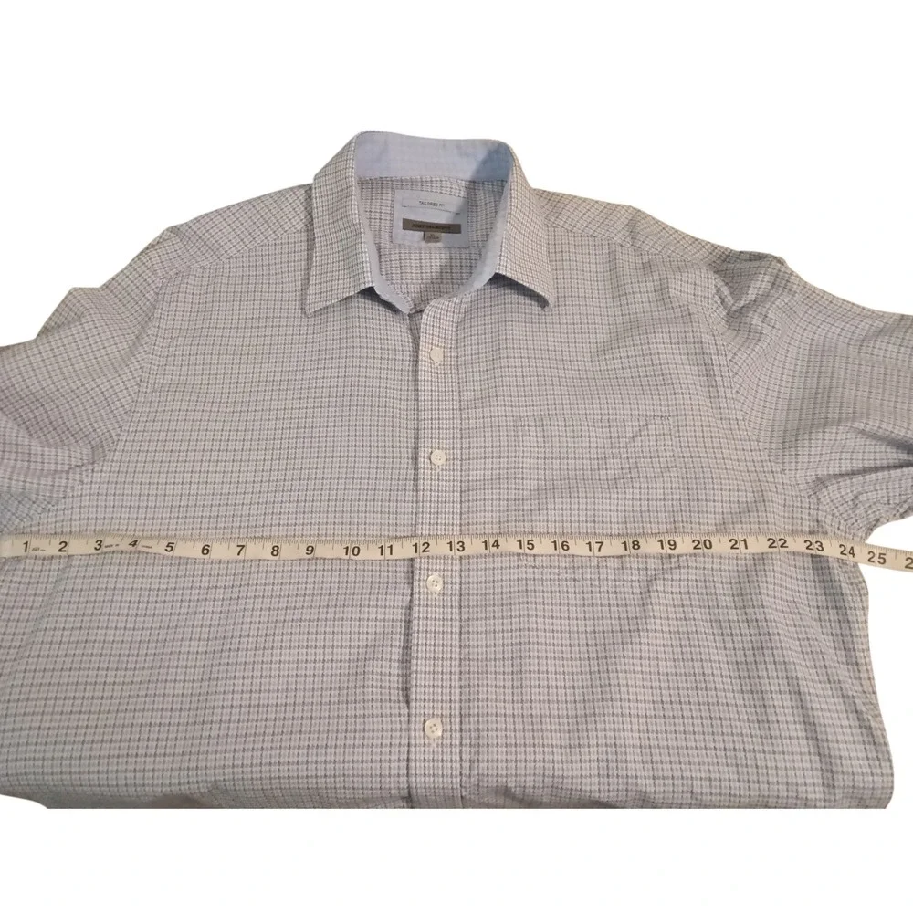 Johnston & Murphy Tailored Fit Men's XL Button Down Shirt 100% Cotton Blue Plaid